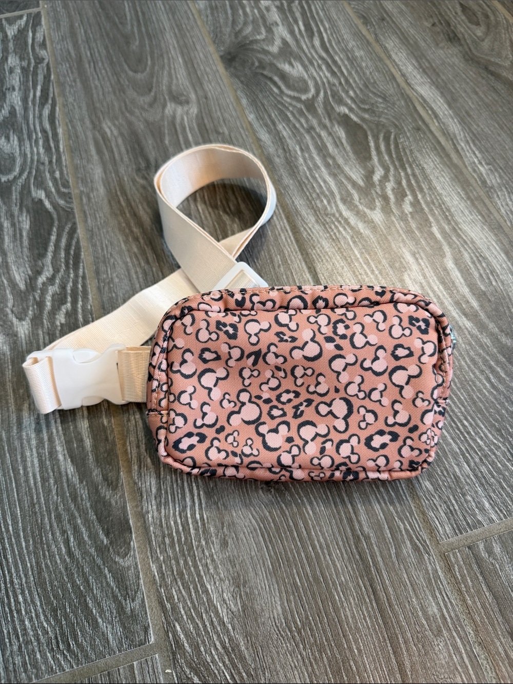 Wild Rich Kids Pink Leopard Print Mickey Waist Bag Cream Strap Disney parks trip